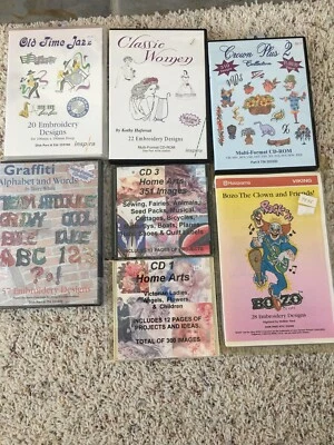 7 Embroidery DESIGNS HUSQVARNA MULTI FORMAT CD JAZZ GRAFFITI CLOWN HOME ARTS L8