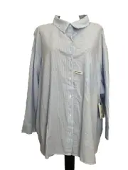 Terra & Sky Blue Stripe Long Sleeve Oversize button Front Top Sz 4X*