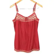 MO BCBGMaxAzria Pomegranate Orange Cream Crochet Lace Trim Cami Tank Top NWT M