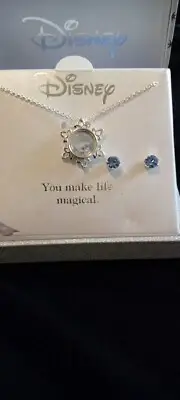 Disney Snowflake Jewlery Set-child Earrings and Necklace Blue Stone