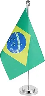 HOMSFOU Brazil Desk Flag Polyester Fabric Compact Design for Home Hotel Restaurant Decor Quick Setup Flag Stand