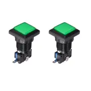 Game Square Push Buttons Green LED Light with Micro Switches 34x34mm/12V/2 Pcs
