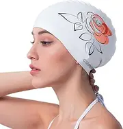 COPOZZ Adult Swim Caps, Premium Silicone Comfy Bathing Cap Swimming Hat for Long and Short Hair (Rose-12yrs+)