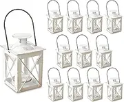 Kate Aspen Decorative Lanterns - Set of 12 - Luminous Distressed Metal Lantern Candle Holders for Wedding, Home Decor and Party - 4.5" H (6.5" H with Handle) – White