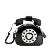 Nevenka Women Telephone Shaped Handbag Retro Phone Top-Handle Crossbody Bags-Black