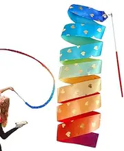 Rhythmic Gymnastics Ribbon,Ribbon Dancer Wand 6.56ft Long | Heart Pattern Kids Gymnastics Band, Baton Stick Twirling for Kids Girls, Goodie Bags Stuffers