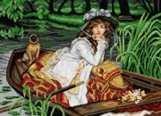 "Yong Lady in a Boat" Printed Canvas for Cross Stitch Tapestry 2864