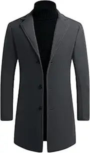 [Maiyifu-GJ] Men's Wool Blend Single Breasted Overcoat Winter Slim Fit Long Trench Coat Casual Business Mid-Length Jacket