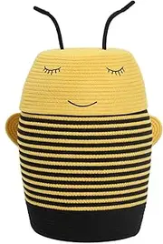 Cottonphant Handcrafted Animal Inspired Basket with Lid | Cotton Storage Solution for Organization in Bedroom | Perfect Organizer for a Shower or Retreat (Yellow Bee, 12"x18")
