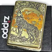 Zippo Lighter Moonwolf Howling Antique Gold