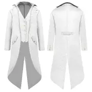 Mens Steampunk Retro Jacquard Tailcoat Jacket Gothic Victorian Frock Coat Carnival Costume White 4XL