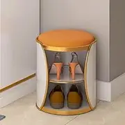 Circular Sofa Stool Clothes, Shoe Cabinet Shoe Changing Stool with Cushioned Seat Removable Storage Stool PVC with Storage Shelf Shoe Organizer for Entryway, Hallway, Bedroom(32 * 32 * 38cm, A)