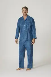 Mens Contare Flannelette PJS Pyjamas Long Set Blissful Blue (BLB)