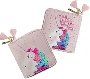 [COLLBATH] Cute Unicorns Pattern Zipper Wallet for Girls Lightweight Small Pu Wallet Suitable for Teen Girls Mother Wife Girlfriend