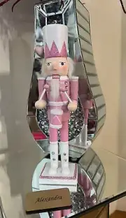 12” pink glitter wooden nutcracker drummer Christmas decor New