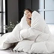 WhatsBedding White Queen Size Feather Down Fiber Comforter, Filled with Feather and Down Fiber, All Season Fluffy Ultra Soft 100% Cotton Duvet Insert, Luxury Hotel Bedding Style Comforter,90"x90"