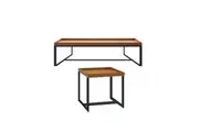 HomeStar Regent Coffee & Lamp Side Table Set Black Powdercoated Metal Legs - Oak Veneer
