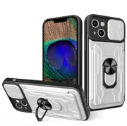 case For iPhone 13 Slide Camera Lens Protection and Built in 360 Rotatable Ring Holder - White
