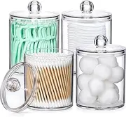 AOZITA 4 Pack Qtip Holder Dispenser for Cotton Ball, Cotton Swab, Cotton Rounds, Floss - 10 oz Plastic Apothecary Jars for Bathroom Canisters, Vanity Makeup Organizer
