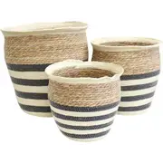 3pc LVD Saint Tropez Storage Basket Set Living Room Decor Round 30/35/40cm