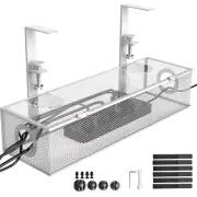 Under Desk Box Tray, Wire Management & Cord Organizer, Clamp Mount, Black