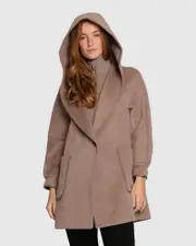 [Belle & Bloom] Next To You Hooded Wool Blend Coat - Brown