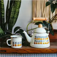 在飛比找ETMall東森購物網優惠-久伴北歐日式復古橘子搪瓷茶壺明火燒水壺咖啡壺家用民宿客廳餐廳