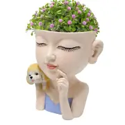 Face Planter Cute Girl And Dog Face Flower Pot Succulent Planter Resin Cactus