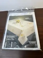 Tonin Stamped Tablecloth For Embroidery White Blue 58 Round New