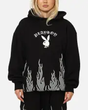 [PLAYBOY] Playboy Gothic Flames Hoodie Black - Size 2XL 2XL Black
