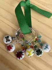 FROG BUTTERFLY LADY BUG BIRD ETC Wine Glass Charm Rings Set OF 6