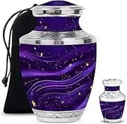 Urn for Human Adult Ashes, Keepsake Cremation Urn for Funeral Ash, Decorative & Memorial Gift for Men & Women, Purple, Combo (10 Inch Urn & 3 Inch Mini Keepsake)