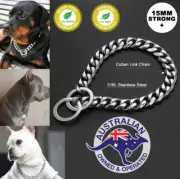 Large Stainless Steel Silver Chain Dog Collar Cuban Link Unique Designer Choke
