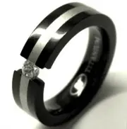 TITANIUM Black Plated SolitareTENSION RING with Round CZ & Accent Band, size 5