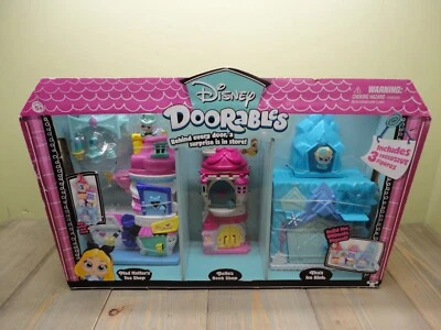 Disney Doorables Mega Stack Playset Belle Bookshop Mad Hatter & Frozen Elsa New
