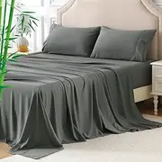 Hotel Bamboo Cooling Sheet Set 4 Pieces-Ultra Soft 2000TC Breathable Bed Sheets Set with 37 Centimetre Deep Pocket-Cooling Sheets for Hot Sleepers,Grey,Super King Size