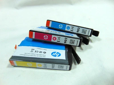 New NWOB Genuine HP 902 Color Cartridges - Cyan, Magenta, Yellow, EXPIRE 03/2022