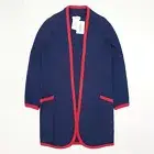 SAINT LAURENT YSL VARIATION Open Front Cardigan Coatigan Cotton Jersey Pocket L