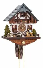 Cuckoo Clock Black Forest house with moving wood chopper KA 1664 EX NEW