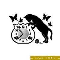 在飛比找樂天市場購物網優惠-Wall Clock Sticker貓咪壁貼時鐘-魚缸與貓