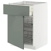 METOD / MAXIMERA base cab w wire basket/drawer/door, white/Nickebo matt grey-green, 60x60x80 cm