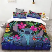 v2443 Bed Sheets Anime Lilo & Stitch Bedding Sets Cartoon Comforter Cover Duvet Cover Pillow Case - Pieces Sets Single Twin Full Queen Size 3-Piece Be