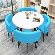 Round Dining Conference Table Set for 4, Scandinavian Style Reception Kitchen Table, Reception Table and Chairs for Dining Room, Apartment(Blue)