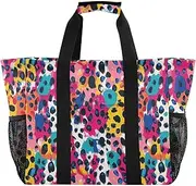 [sanluoli] Bag For Trunk Collapsable Beach Tote Sandproof with Handles Carrying Bag, Colorful Animal Print Cheetah, 1 size
