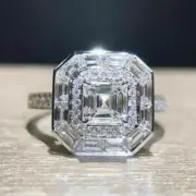 White Diamond 2.40 Ct Asscher Cut Engagement Wedding Ring 925 Sterling Silver