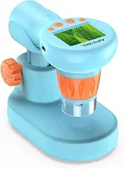 Kcolly APL-MS201 Kids Handheld Digital Microscope with Camera 2MP Photo 720P Video 2.0 Inch IPS Screen 800X Magnification Built-in Battery LED Fill Lights with Adjustable Desktop Bracket