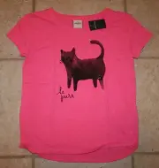 NWT Abercrombie Girls Small Pink Watercolor Cat Graphic le purr Tee Top