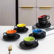 Cappuccino Cup & Saucer Set of 6 Coloured Coffee Tea Cups Drinks Mugs w/ Rack