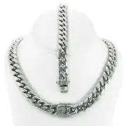 14mm Miami Cuban Link Bracelet 8'' & Chain 18'' ANTI-TARNISH Stainless Steel