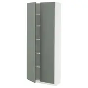 METOD high cabinet with shelves, white/Nickebo matt grey-green, 80x37x200 cm